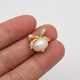 18K Gold Filled Ribbon Bow Freshwater Pearl Drop Charm Pendant for DIY Necklace Bracelet Earring Jewelry Making Supply, CP2054