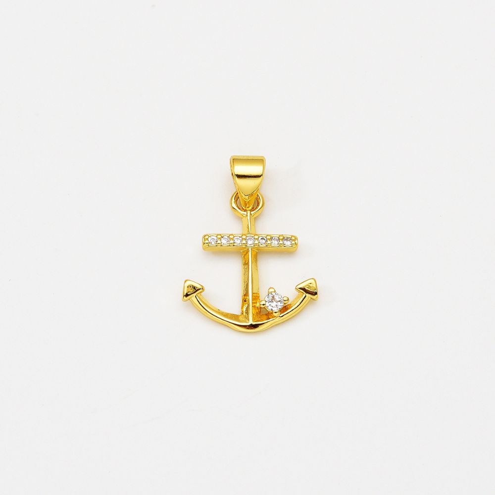 18K Gold Filled Dainty Anchor Charm, Nautical Ship Anchor Pendant Cubic Zirconia Micro Pave for Necklace Bracelet Jewelry Making Supply, CP2058