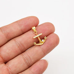 18K Gold Filled Dainty Anchor Charm, Nautical Ship Anchor Pendant Cubic Zirconia Micro Pave for Necklace Bracelet Jewelry Making Supply, CP2058
