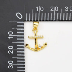 18K Gold Filled Dainty Anchor Charm, Nautical Ship Anchor Pendant Cubic Zirconia Micro Pave for Necklace Bracelet Jewelry Making Supply, CP2058
