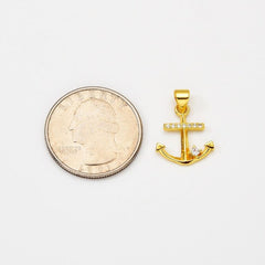 18K Gold Filled Dainty Anchor Charm, Nautical Ship Anchor Pendant Cubic Zirconia Micro Pave for Necklace Bracelet Jewelry Making Supply, CP2058