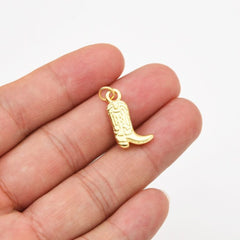 18K Gold Filled Dainty Cowboy Boots Charm, Artisan Engraved Woman Boots Cowboy Boots Shoes Pendant for Necklace Bracelet Jewelry Making, CP2059