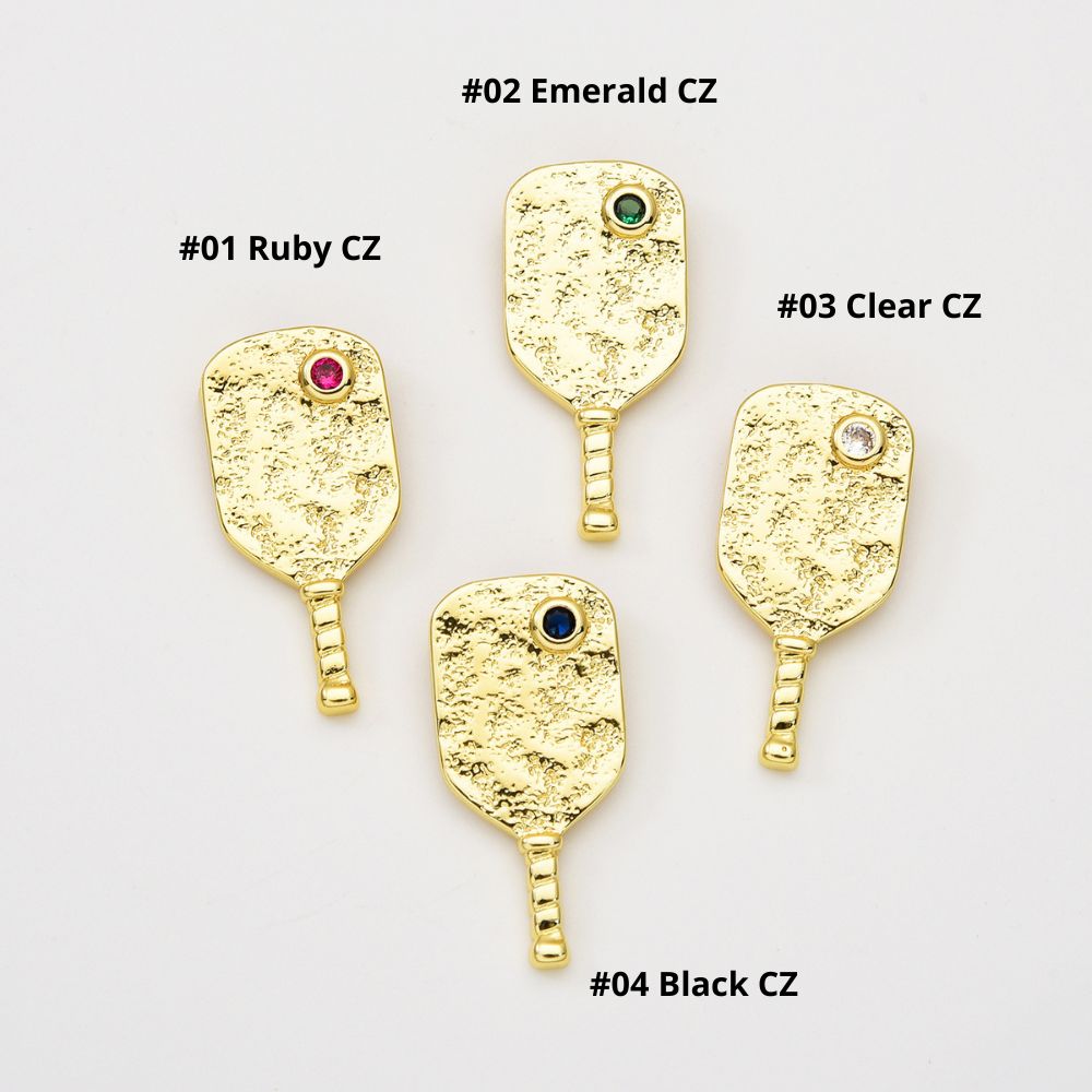 18K Gold Filled Dainty Pickle Ball Charm, Sports Paddle Pendant Cubic Zirconia Micro Pave for Necklace Bracelet Jewelry Making Supply, 29x14mm, CP2060