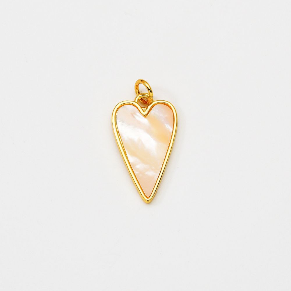 18K Gold Filled Dainty Mother of Pearl Heart Charm, Heart Love Pendant for Necklace Bracelet Jewelry Making Supply, 25x12mm, CP2062