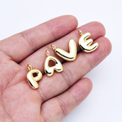 18K Gold Filled Alphabet Balloon Initial Charm Puffy Letter Charm Necklace Bubble Font Style Trend Fashion Jewelry Necklace Bracelet, CP2064