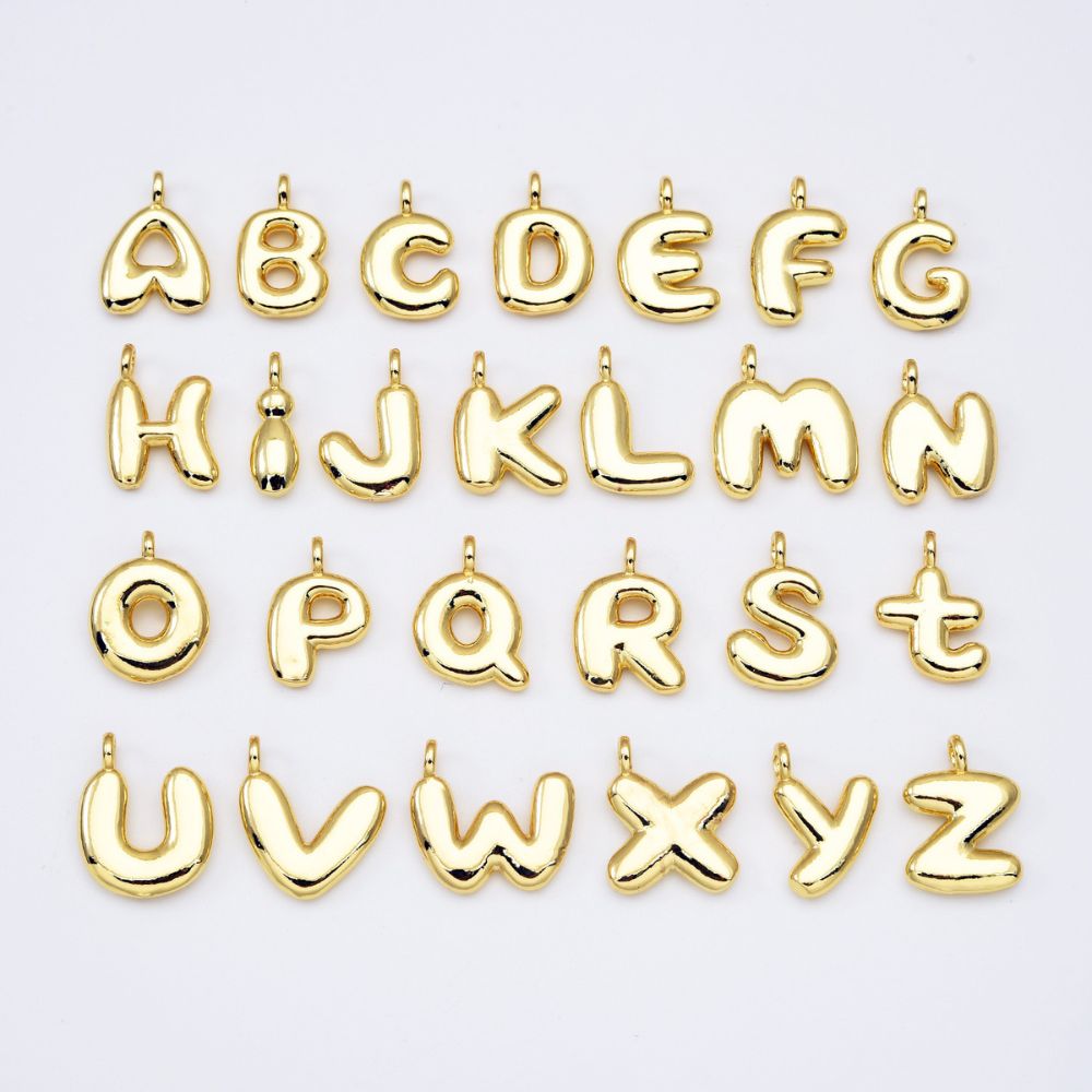 18K Gold Filled Alphabet Balloon Initial Charm Puffy Letter Charm Necklace Bubble Font Style Trend Fashion Jewelry Necklace Bracelet, CP2064