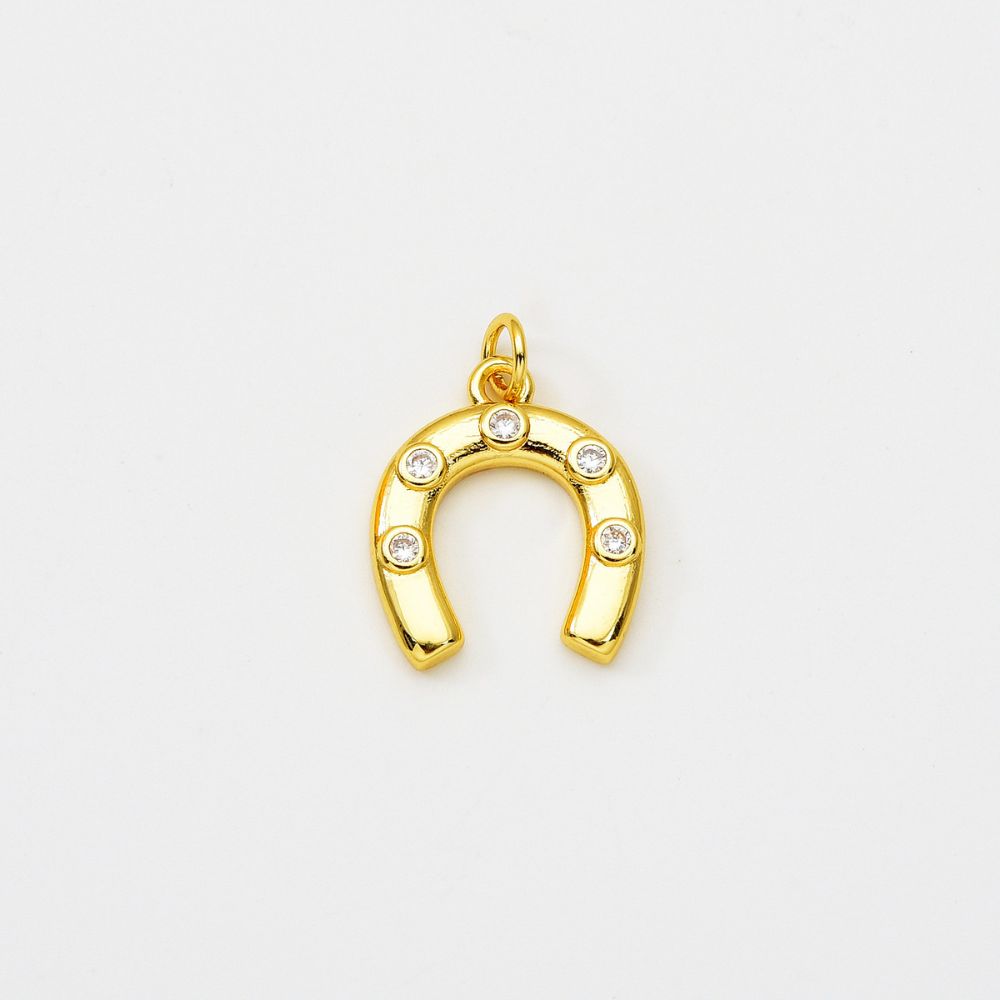 18K Gold Filled Dainty Horseshoe Charm, Cubic Zirconia Lucky Charm Pendant, Horse Shoe for Necklace Bracelet Earrings Jewelry Making Supply, CP2066