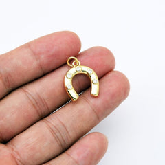 18K Gold Filled Dainty Horseshoe Charm, Cubic Zirconia Lucky Charm Pendant, Horse Shoe for Necklace Bracelet Earrings Jewelry Making Supply, CP2066