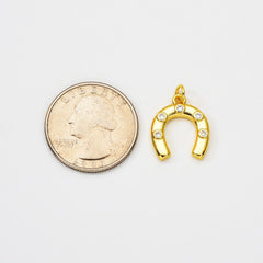 18K Gold Filled Dainty Horseshoe Charm, Cubic Zirconia Lucky Charm Pendant, Horse Shoe for Necklace Bracelet Earrings Jewelry Making Supply, CP2066