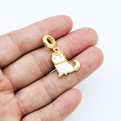 18K Gold Filled Shell Pearl Cat Charm, Cat Pendant, Animal Cat Lover Gift, Shell Cat Charm for Necklace Bracelet Jewelry Making Supply, CP2067