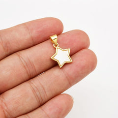 18K Gold Filled Mother of Pearl Star Charm, Shell Pearl Star Pendant for Necklace Bracelet Jewelry Making Supply, 19x12mm, CP2068