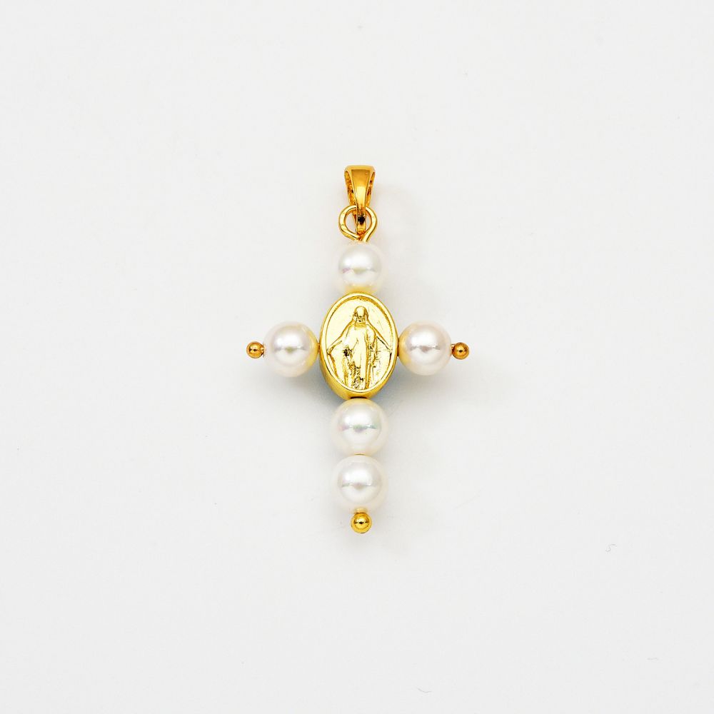 18K Gold Filled Virgin Mary Cross Charm, Our Lady of Guadalupe Pearl Cross Pendant for Religious Jewelry Making Supply, CP2070