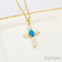 18K Gold Filled Virgin Mary Cross Charm, Our Lady of Guadalupe Pearl Cross Pendant for Religious Jewelry Making Supply, CP2070