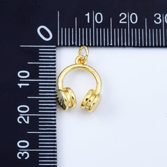 18K Gold Filled Dainty Headset Charm, Music Headphones Minimalist Pendant for Necklace Bracelet Jewelry Making Supply, 19x12mm, CP2076