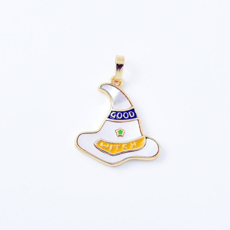 18K Gold Filled Enamel Witch Hat Charm, Wizard Sorcerer Hat Pendant for Halloween Necklace Bracelet Earrings Jewelry Making Supply, CP2080