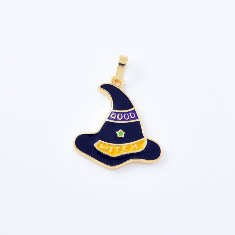 18K Gold Filled Enamel Witch Hat Charm, Wizard Sorcerer Hat Pendant for Halloween Necklace Bracelet Earrings Jewelry Making Supply, CP2080