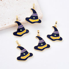 18K Gold Filled Enamel Witch Hat Charm, Wizard Sorcerer Hat Pendant for Halloween Necklace Bracelet Earrings Jewelry Making Supply, CP2080