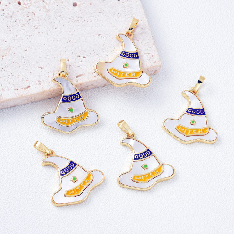 18K Gold Filled Enamel Witch Hat Charm, Wizard Sorcerer Hat Pendant for Halloween Necklace Bracelet Earrings Jewelry Making Supply, CP2080