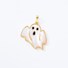 18K Gold Filled Mother of Pearl Halloween Ghost Charm, MOP Ghost Pendant, Spooky Halloween Pendants, Witch Charm, 27x23mm, CP2083