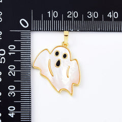 18K Gold Filled Mother of Pearl Halloween Ghost Charm, MOP Ghost Pendant, Spooky Halloween Pendants, Witch Charm, 27x23mm, CP2083