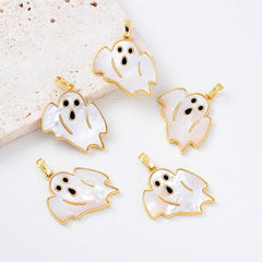 18K Gold Filled Mother of Pearl Halloween Ghost Charm, MOP Ghost Pendant, Spooky Halloween Pendants, Witch Charm, 27x23mm, CP2083