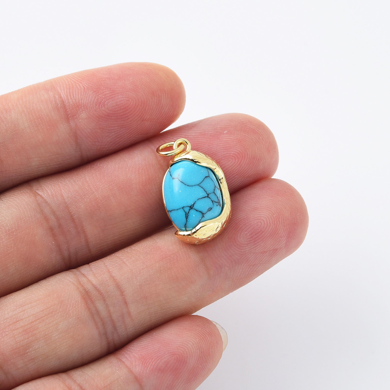 18K Gold Filled Dainty Turquoise Bead Charm, Turquoise Gemstone Pendant for Necklace Bracelet Earrings Jewelry Making Supply, CP2112