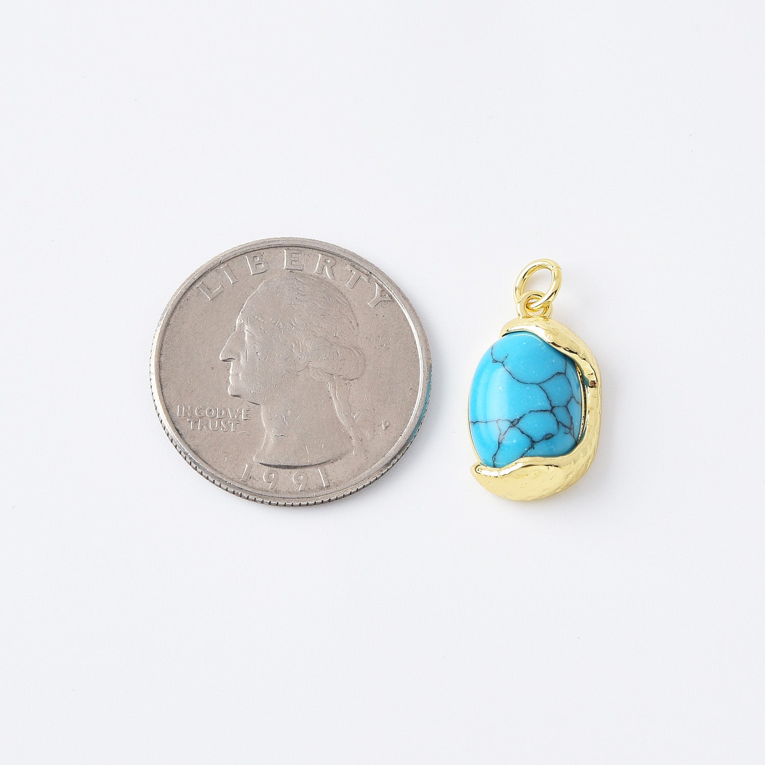18K Gold Filled Dainty Turquoise Bead Charm, Turquoise Gemstone Pendant for Necklace Bracelet Earrings Jewelry Making Supply, CP2112