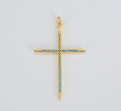 22K Gold Filled Shiny CZ Micro Pave Cross Charm, CP214