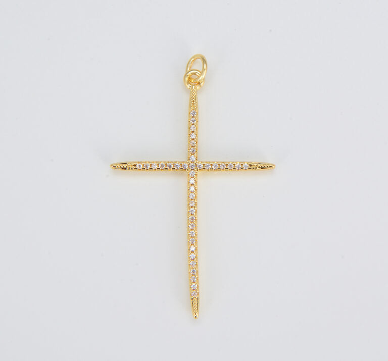 22K Gold Filled Shiny CZ Micro Pave Cross Charm, CP214