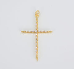 22K Gold Filled Shiny CZ Micro Pave Cross Charm, CP214