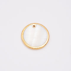 18K Gold Filled White Shell Pearl Round Coin Disc Charm, Abalone Round Pendant, MOP Round Charm for Necklace Bracelet Jewelry Making, CP2140