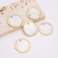 18K Gold Filled White Shell Pearl Round Coin Disc Charm, Abalone Round Pendant, MOP Round Charm for Necklace Bracelet Jewelry Making, CP2140