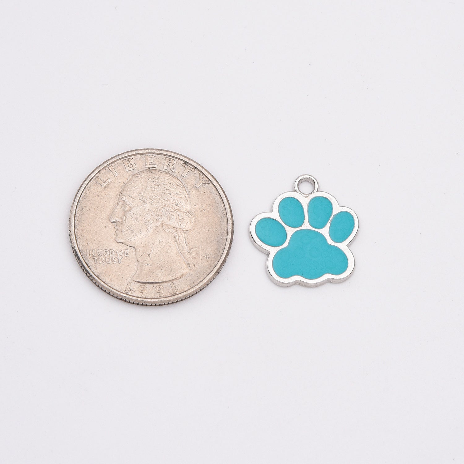 Dainty Enamel Dog Cat Paw Charm Pendant in Silver, Pawprint Charm for Bracelet Necklace Earring Jewelry Making Supply, 16x16mm, CP2141