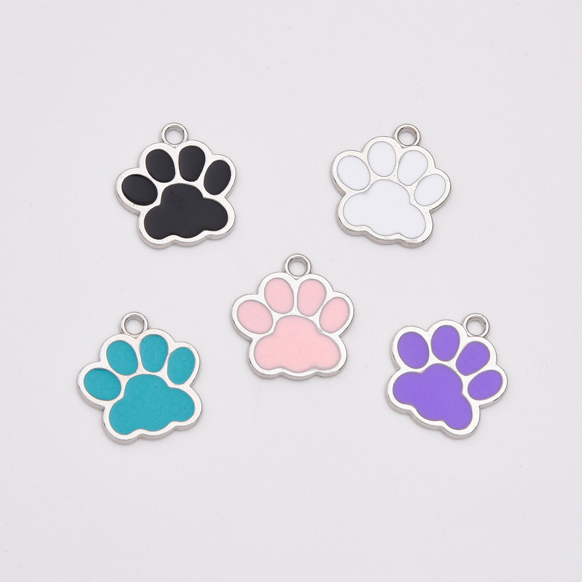 Dainty Enamel Dog Cat Paw Charm Pendant in Silver, Pawprint Charm for Bracelet Necklace Earring Jewelry Making Supply, 16x16mm, CP2141