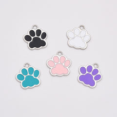 Dainty Enamel Dog Cat Paw Charm Pendant in Silver, Pawprint Charm for Bracelet Necklace Earring Jewelry Making Supply, 16x16mm, CP2141