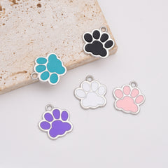 Dainty Enamel Dog Cat Paw Charm Pendant in Silver, Pawprint Charm for Bracelet Necklace Earring Jewelry Making Supply, 16x16mm, CP2141