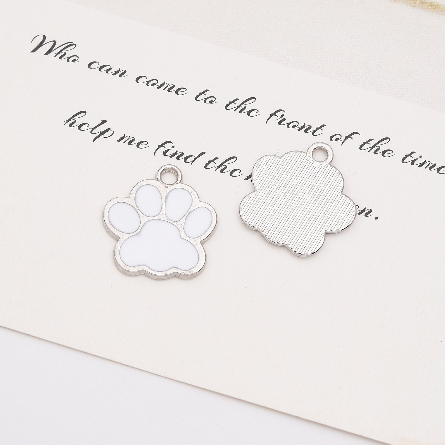 Dainty Enamel Dog Cat Paw Charm Pendant in Silver, Pawprint Charm for Bracelet Necklace Earring Jewelry Making Supply, 16x16mm, CP2141