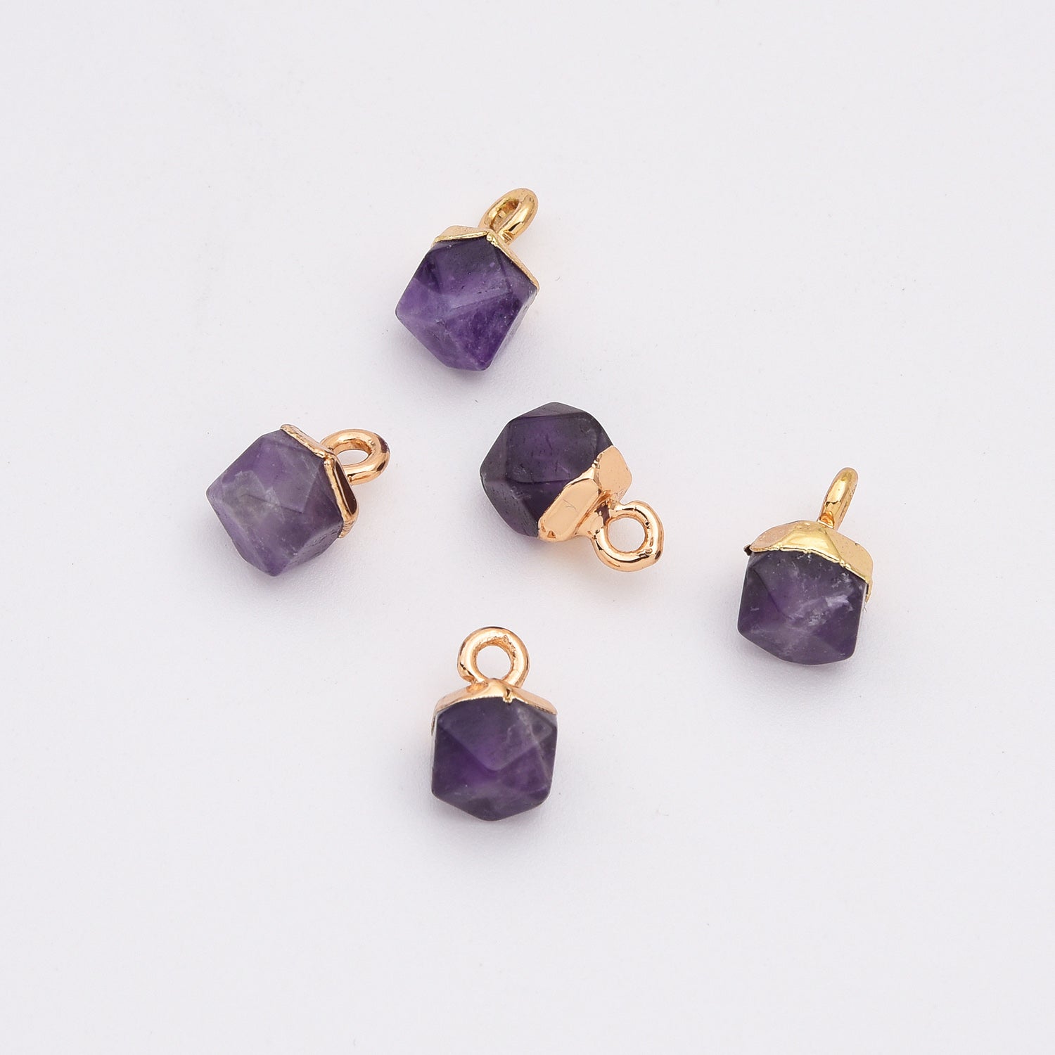 18K Gold Filled Dainty Faceted Cube Stone Charm, Natural Stone Faceted Pendant for DIY Jewelry Making Supply, CP2142