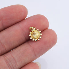 18K Gold Filled Dotted Sunflower Nature Charm for Necklace Bracelet Earrings DIY Jewelry Making Supply, 15mm, CP2163