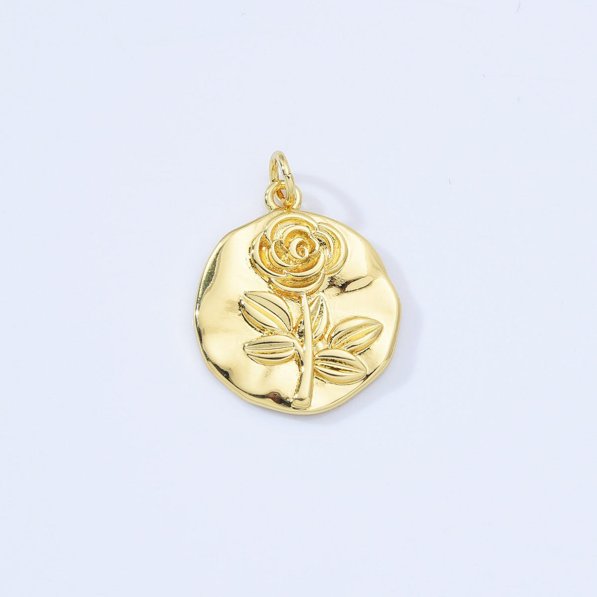 18K Gold Filled Rose Flower Coin Charm, Rose Coin Pendant, Rose Flower Necklace, Flower Pendant for Necklace Bracelet Jewelry Making, CP2164