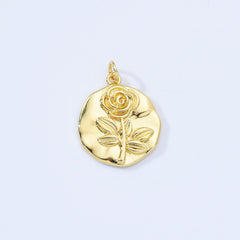 18K Gold Filled Rose Flower Coin Charm, Rose Coin Pendant, Rose Flower Necklace, Flower Pendant for Necklace Bracelet Jewelry Making, CP2164