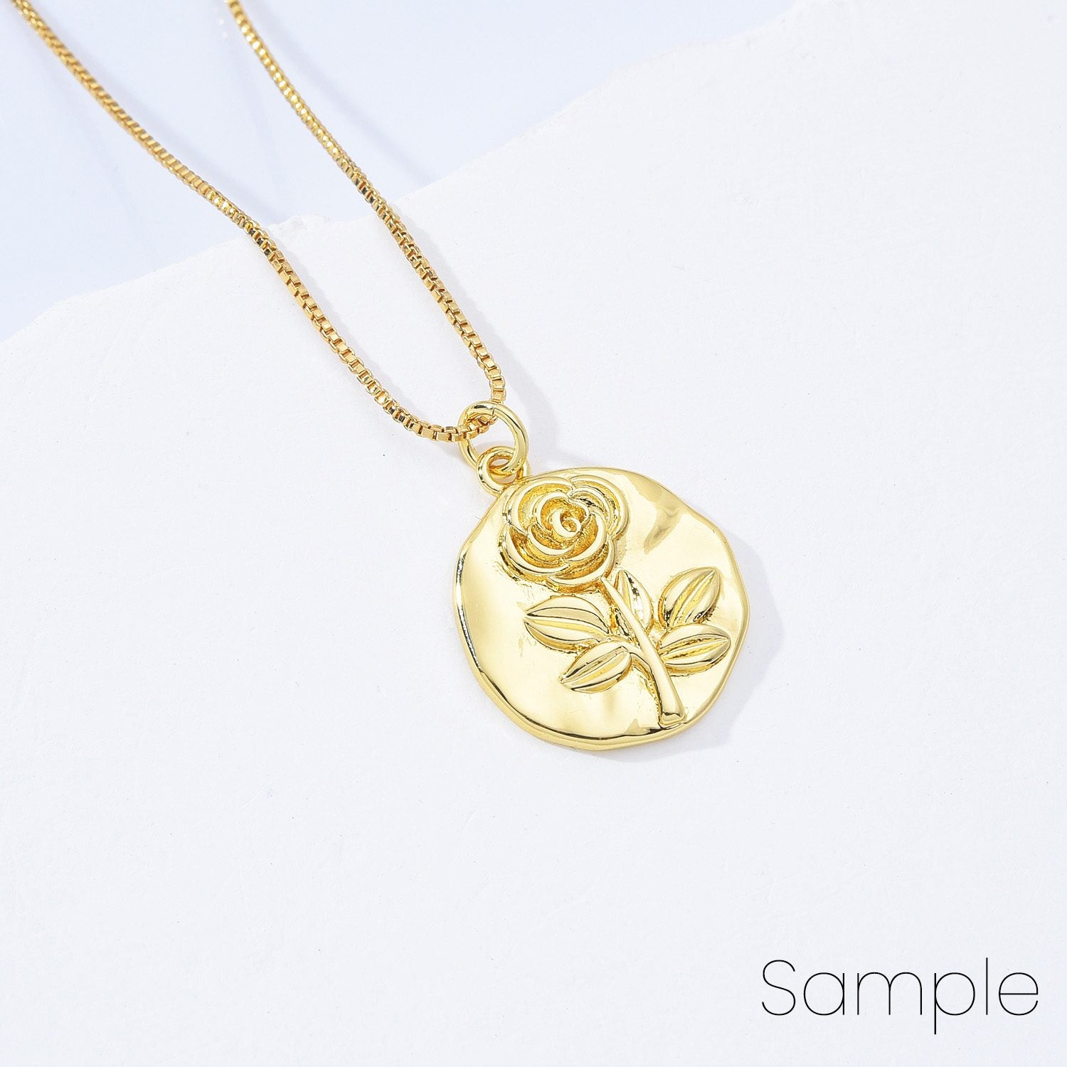 18K Gold Filled Rose Flower Coin Charm, Rose Coin Pendant, Rose Flower Necklace, Flower Pendant for Necklace Bracelet Jewelry Making, CP2164