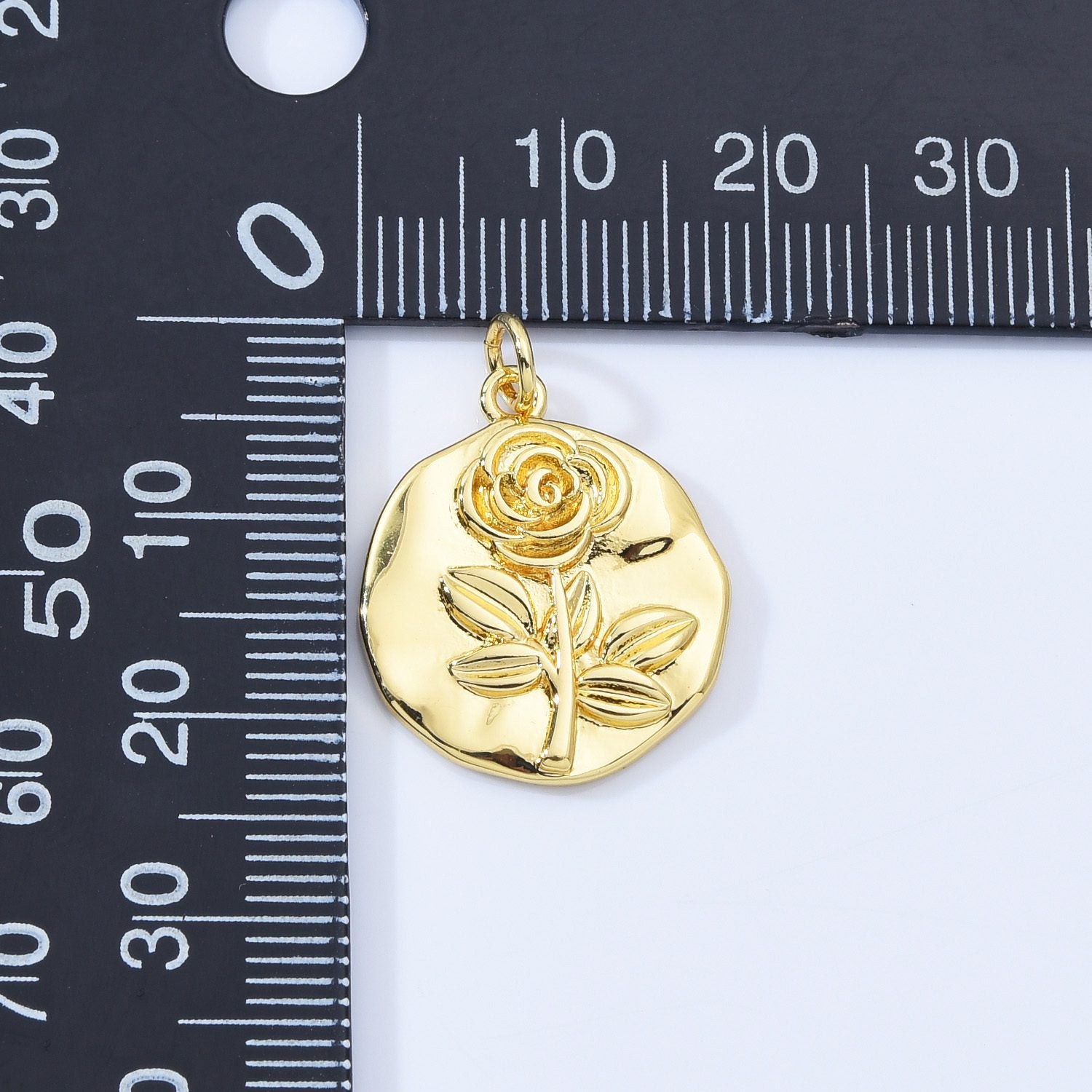 18K Gold Filled Rose Flower Coin Charm, Rose Coin Pendant, Rose Flower Necklace, Flower Pendant for Necklace Bracelet Jewelry Making, CP2164