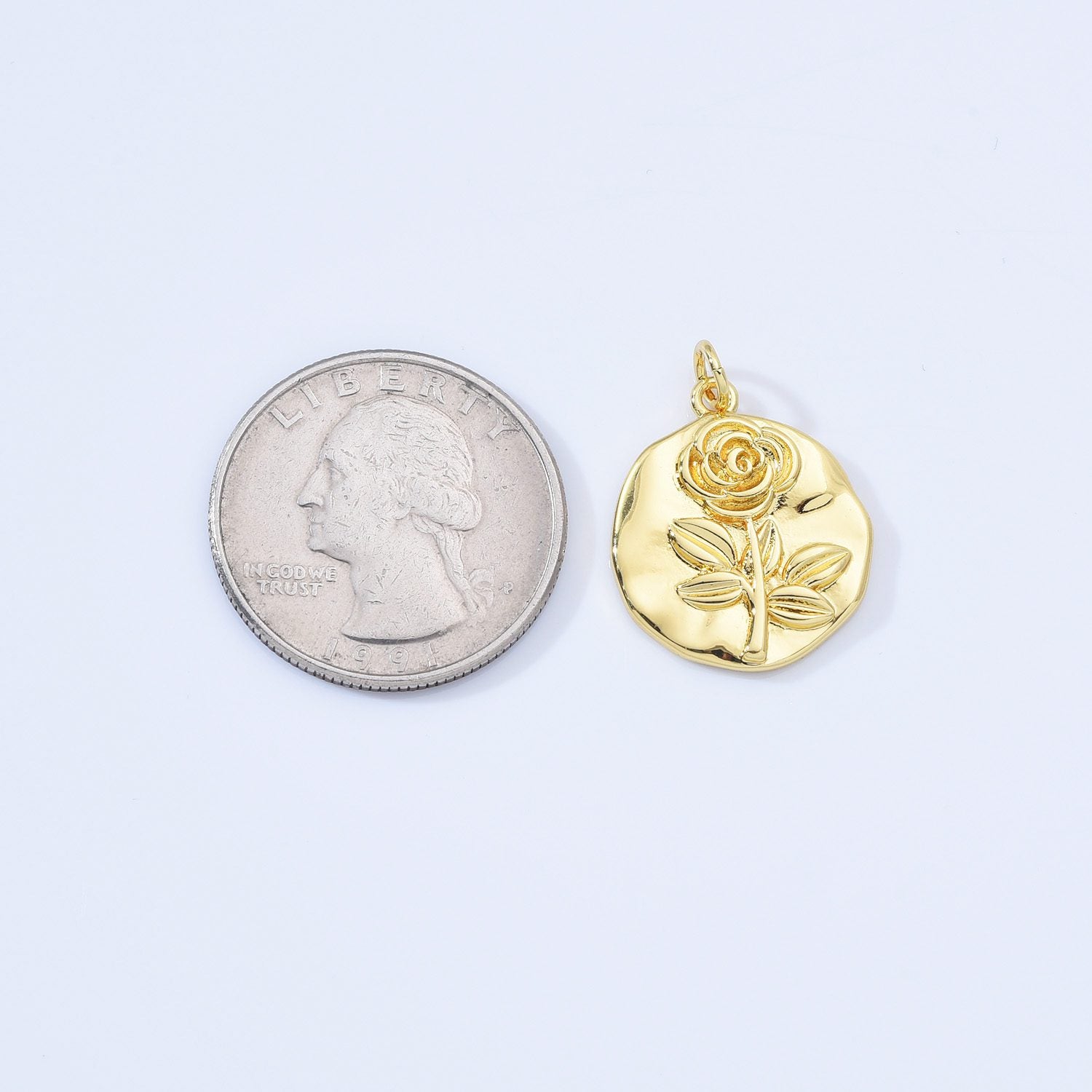 18K Gold Filled Rose Flower Coin Charm, Rose Coin Pendant, Rose Flower Necklace, Flower Pendant for Necklace Bracelet Jewelry Making, CP2164