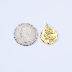 18K Gold Filled Rose Flower Coin Charm, Rose Coin Pendant, Rose Flower Necklace, Flower Pendant for Necklace Bracelet Jewelry Making, CP2164