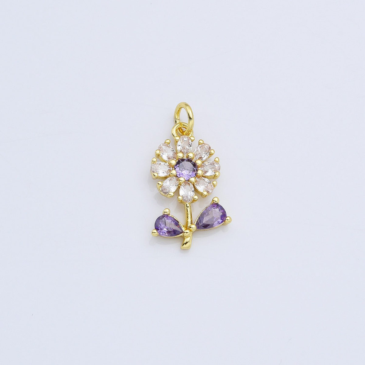 18K Gold Filled Dainty Cubic Zirconia Flower Charm, Flower Pendant Purple Daisy Flower Charm for Necklace Bracelet Earrings Jewelry Making Supply, CP2165