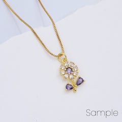 18K Gold Filled Dainty Cubic Zirconia Flower Charm, Flower Pendant Purple Daisy Flower Charm for Necklace Bracelet Earrings Jewelry Making Supply, CP2165