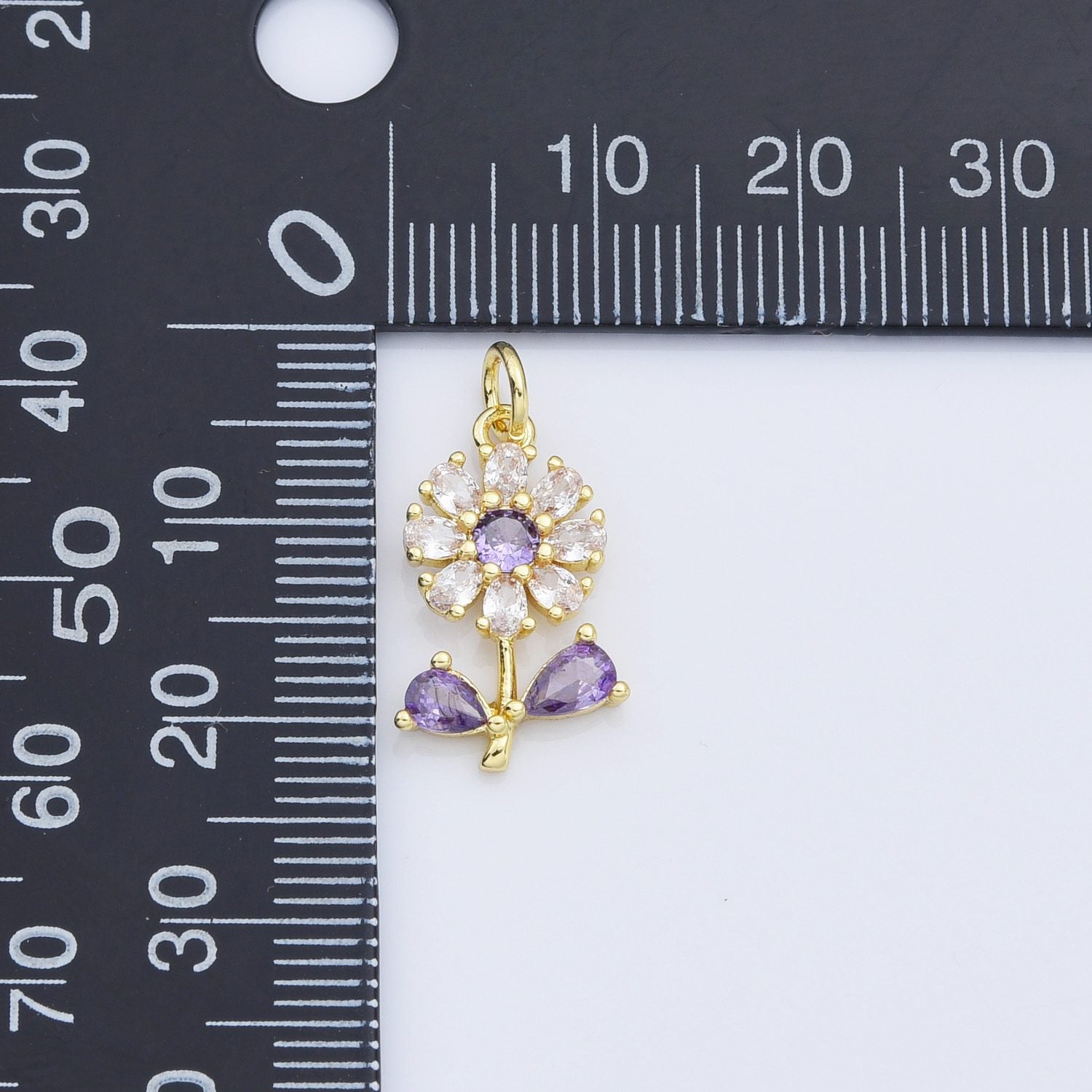 18K Gold Filled Dainty Cubic Zirconia Flower Charm, Flower Pendant Purple Daisy Flower Charm for Necklace Bracelet Earrings Jewelry Making Supply, CP2165