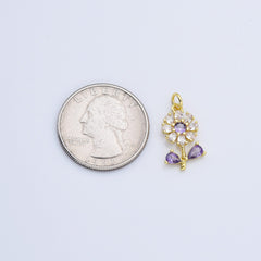 18K Gold Filled Dainty Cubic Zirconia Flower Charm, Flower Pendant Purple Daisy Flower Charm for Necklace Bracelet Earrings Jewelry Making Supply, CP2165