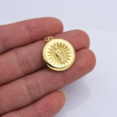 18K Gold Filled Miraculous Lady Guadalupe Praying Charm Pendant, Textured Sunburst Mother Mary Pendant For DIY Jewelry Necklace Making, CP2166